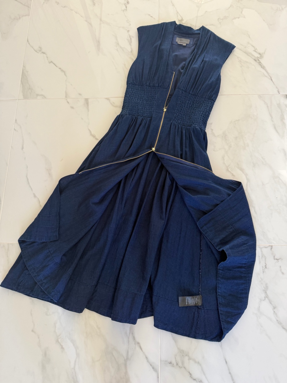🔥 RARE by Anthropologie The Tommie Zip-Front Midi Dress - Navy Storm - M - Picture 5 of 6